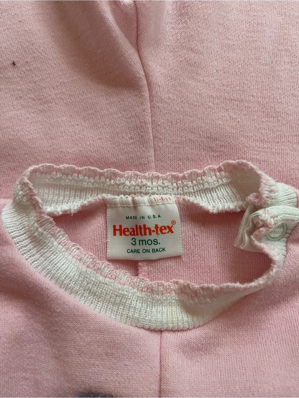VINTAGE HEALTHTEX EUC Blush Pink Cat Holding Balloon Appliqué Knit Romper